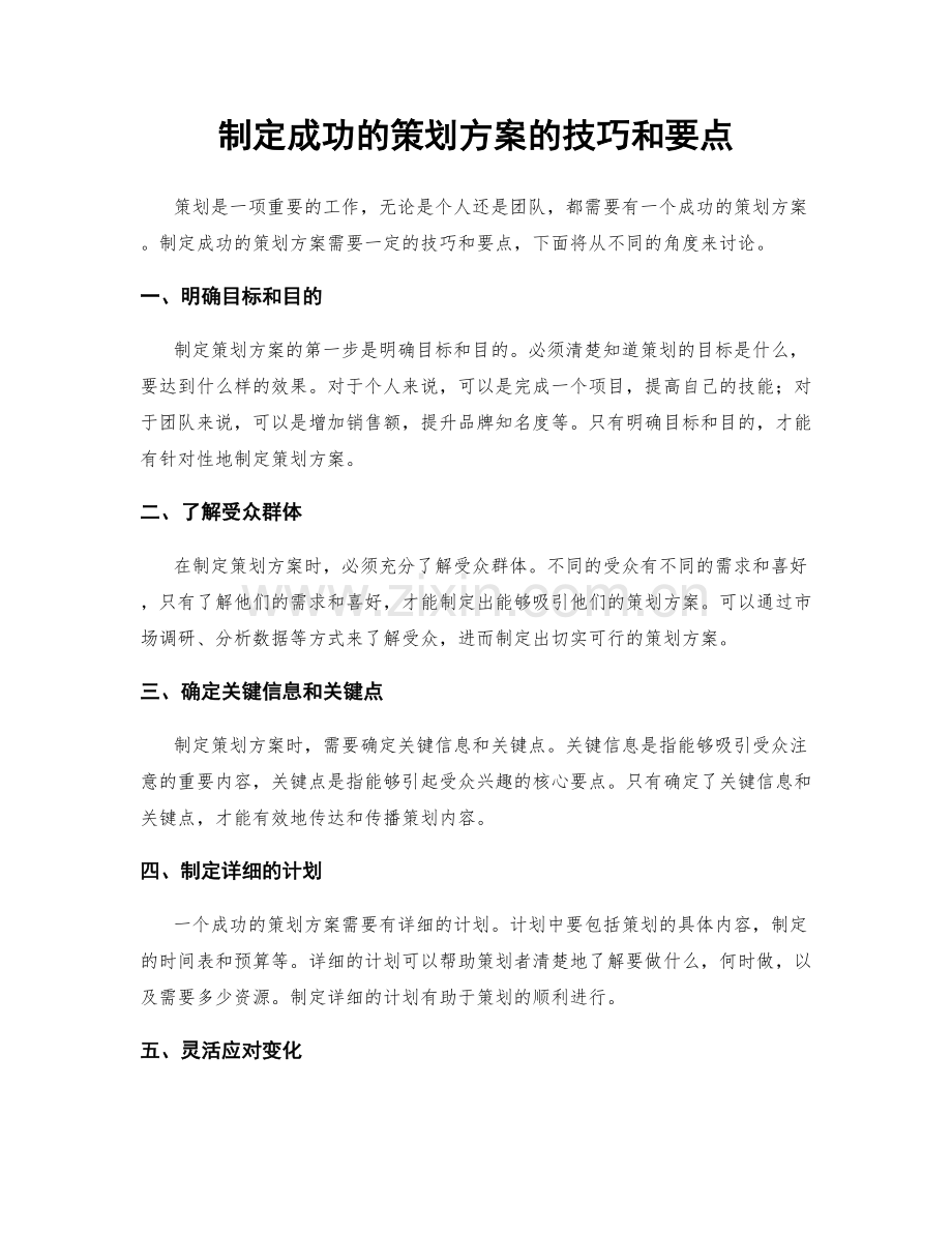 制定成功的策划方案的技巧和要点.docx_第1页