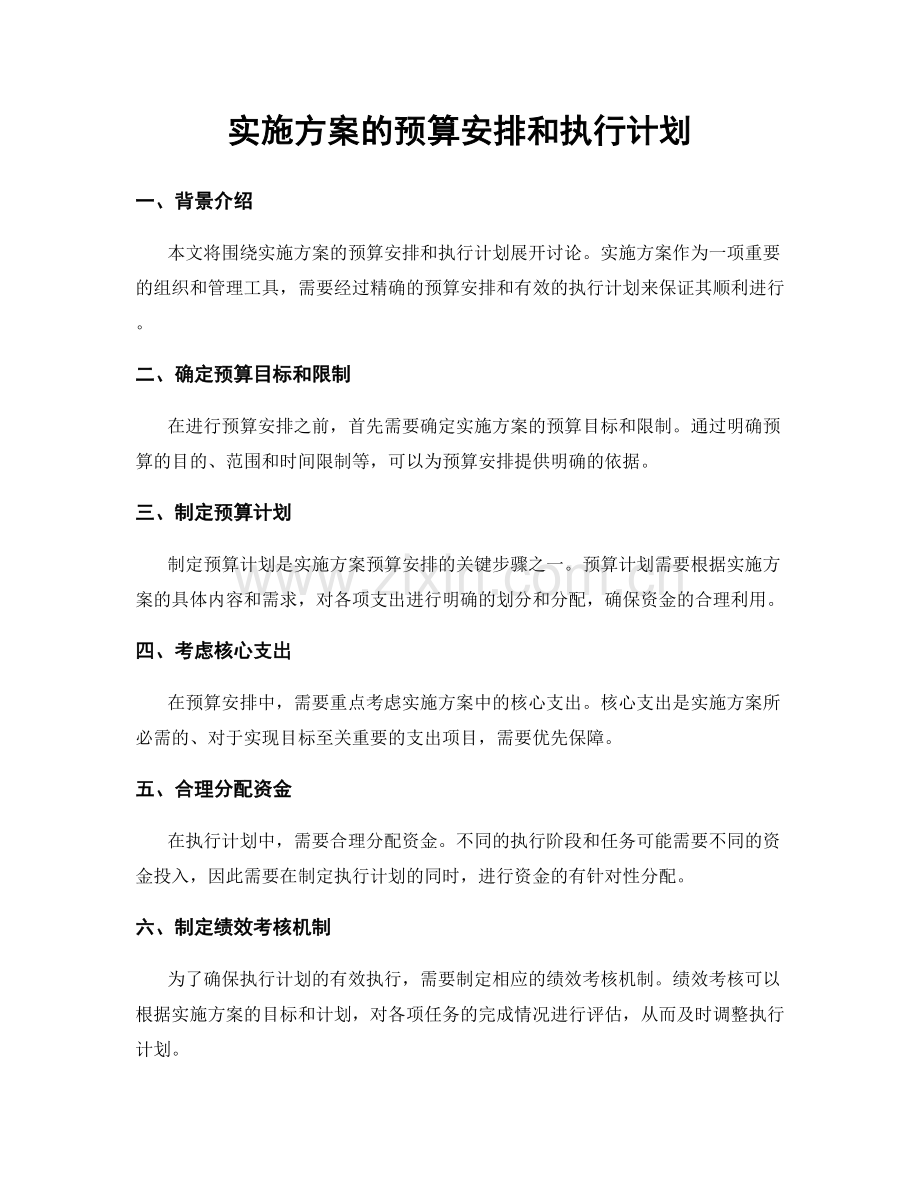 实施方案的预算安排和执行计划.docx_第1页