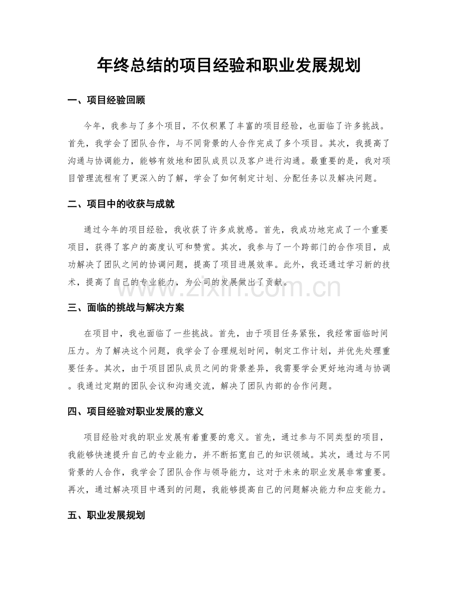 年终总结的项目经验和职业发展规划.docx_第1页