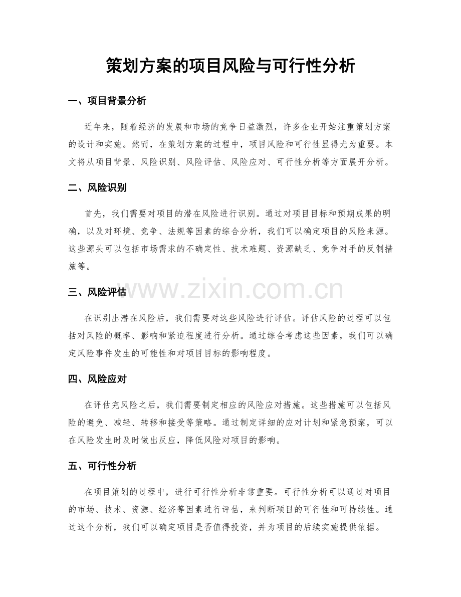 策划方案的项目风险与可行性分析.docx_第1页