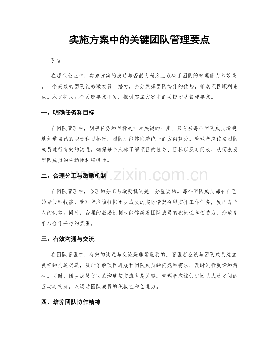 实施方案中的关键团队管理要点.docx_第1页