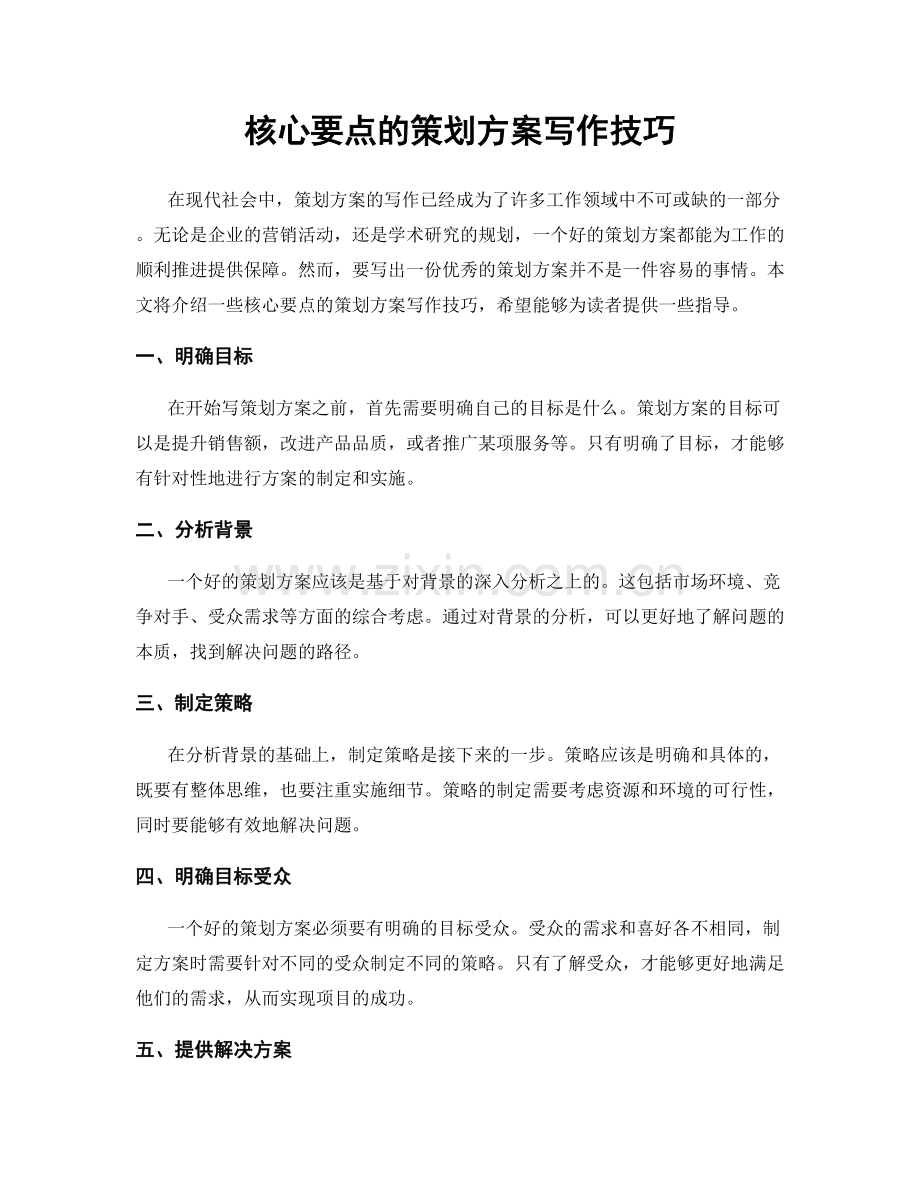 核心要点的策划方案写作技巧.docx_第1页