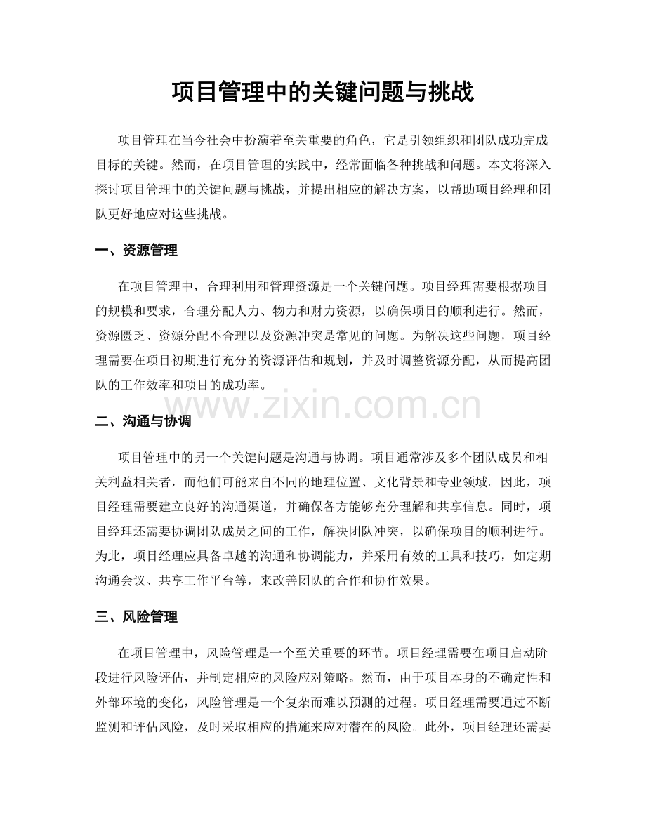 项目管理中的关键问题与挑战.docx_第1页