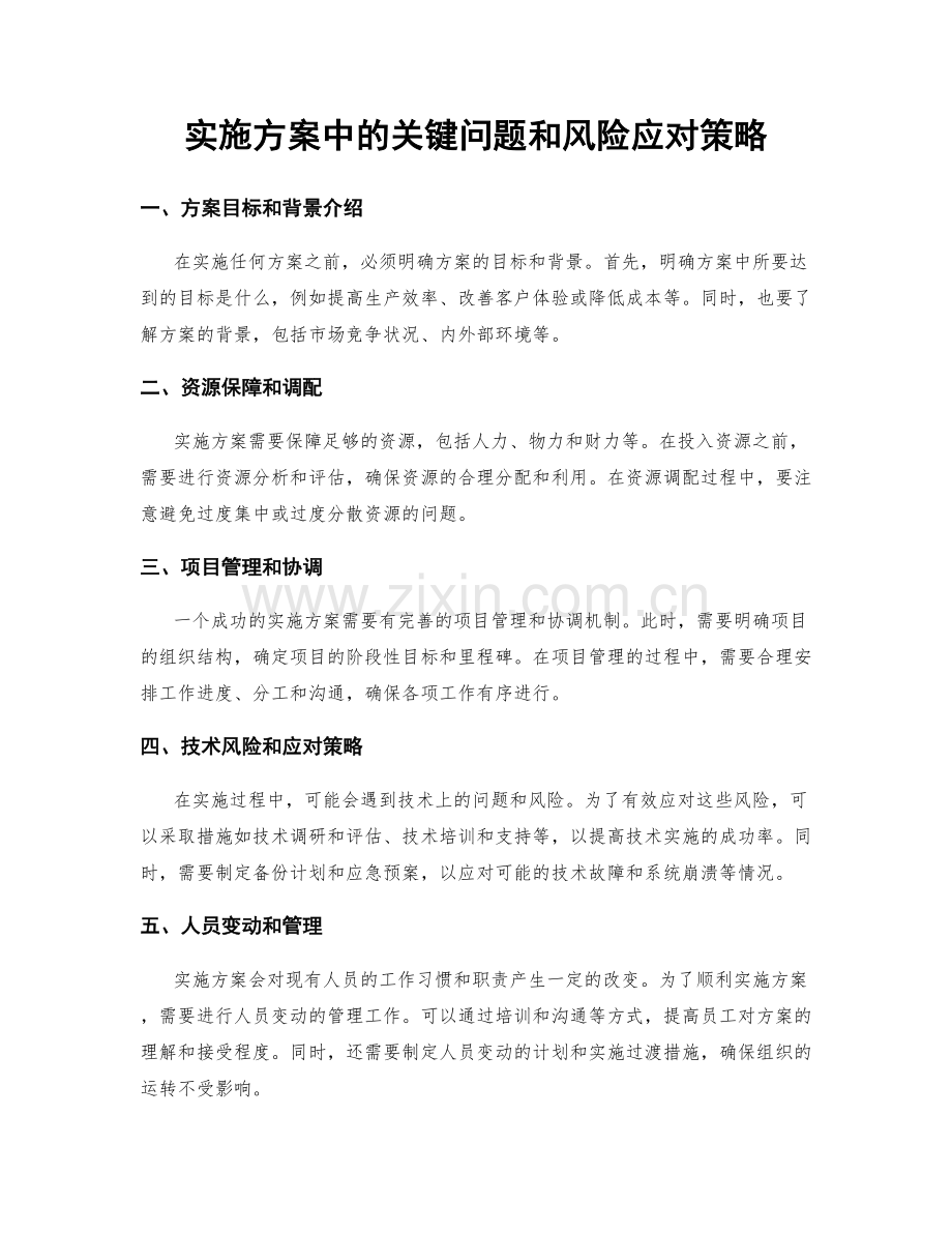 实施方案中的关键问题和风险应对策略.docx_第1页