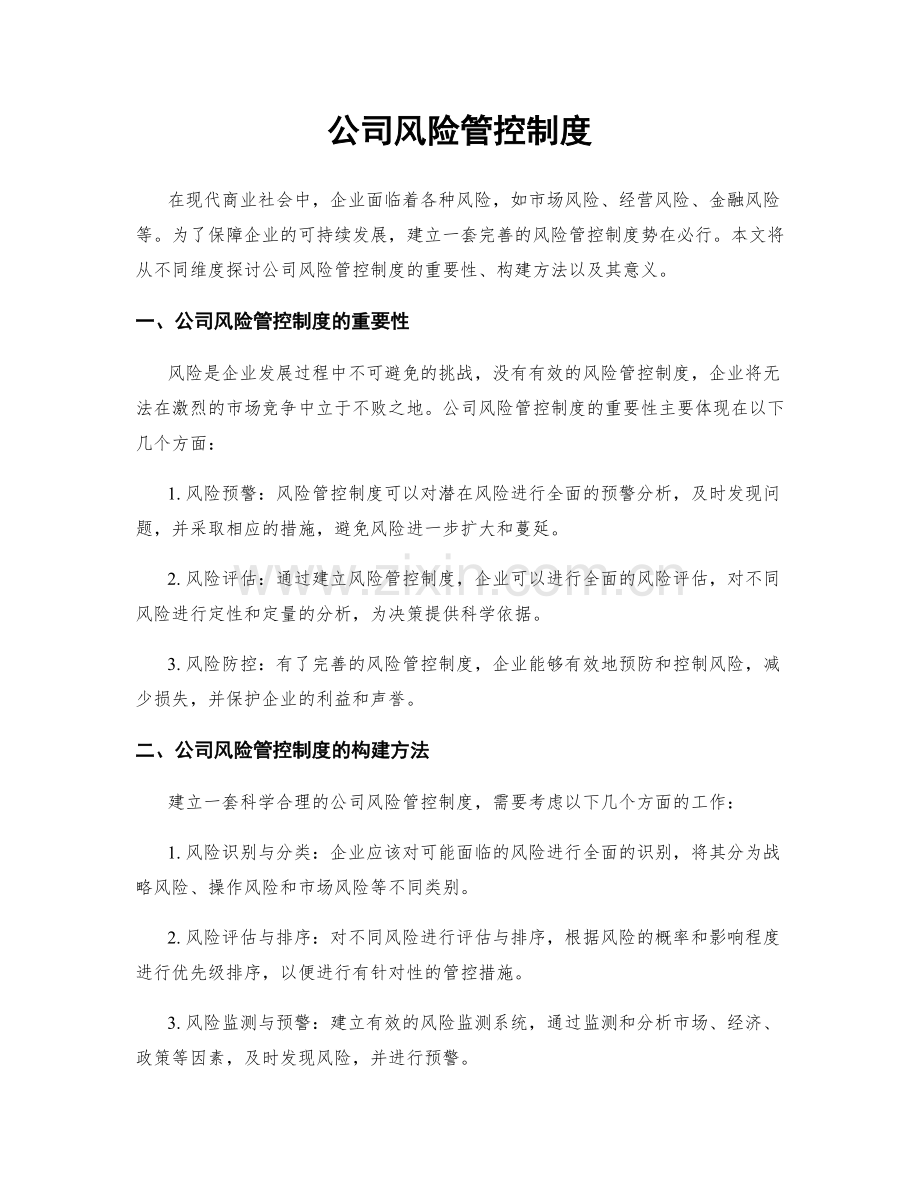 公司风险管控制度.docx_第1页