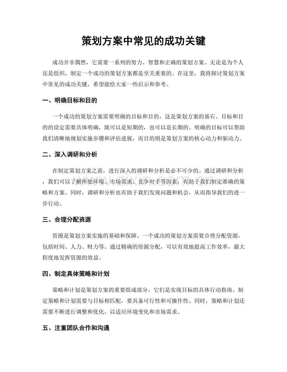 策划方案中常见的成功关键.docx_第1页