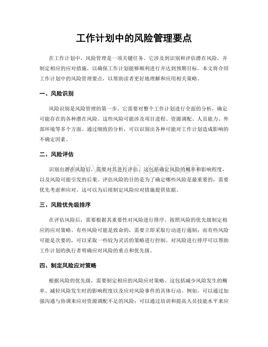 工作计划中的风险管理要点.docx_第1页