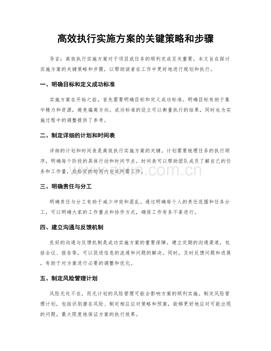 高效执行实施方案的关键策略和步骤.docx_第1页