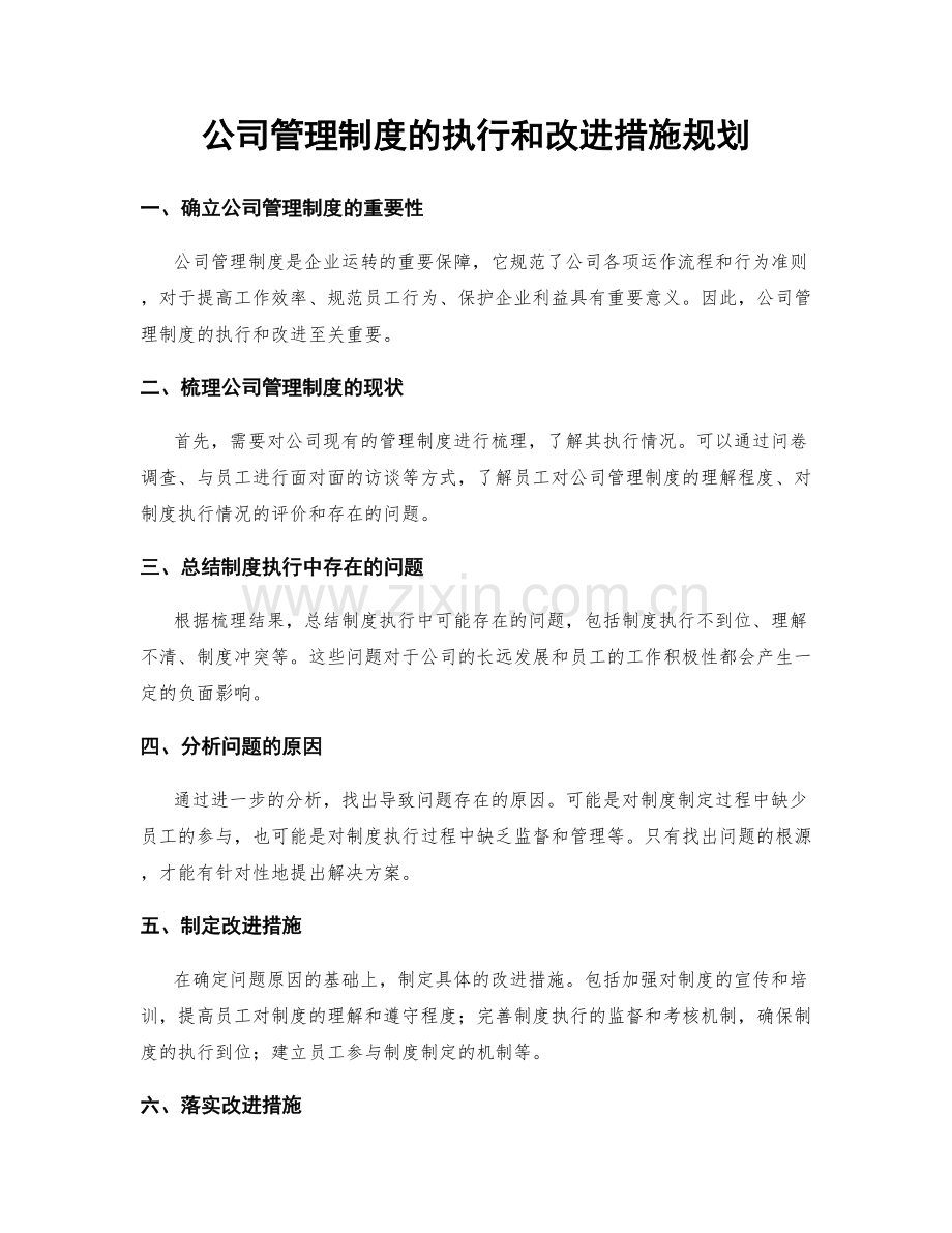 公司管理制度的执行和改进措施规划.docx_第1页