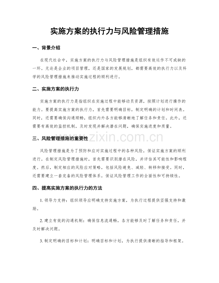 实施方案的执行力与风险管理措施.docx_第1页