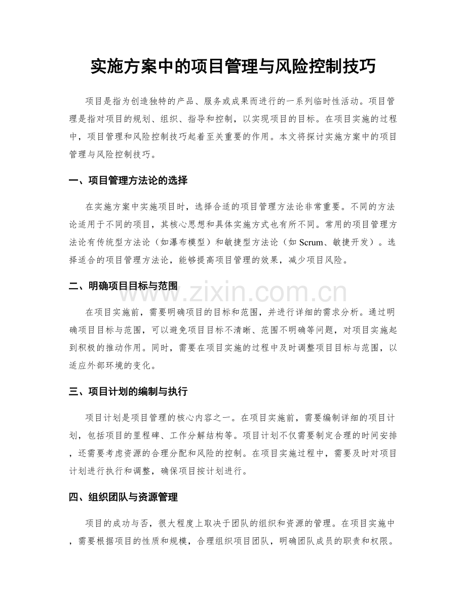 实施方案中的项目管理与风险控制技巧.docx_第1页