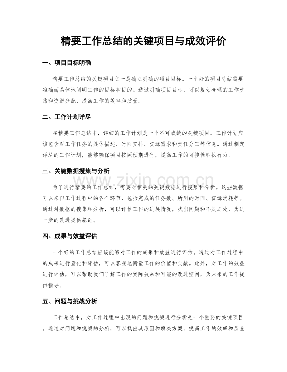 精要工作总结的关键项目与成效评价.docx_第1页