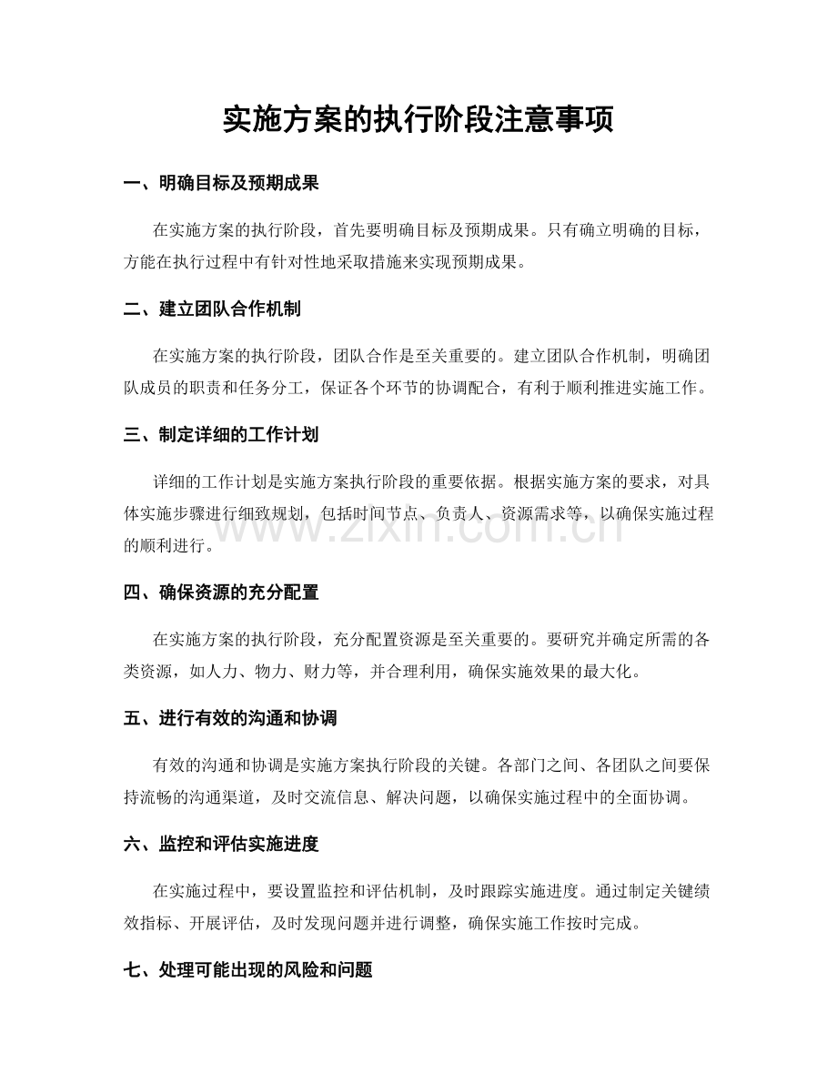 实施方案的执行阶段注意事项.docx_第1页