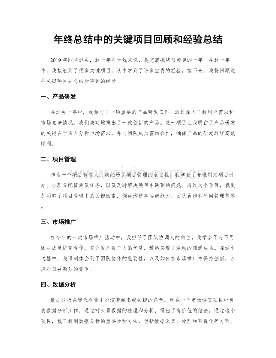 年终总结中的关键项目回顾和经验总结.docx_第1页