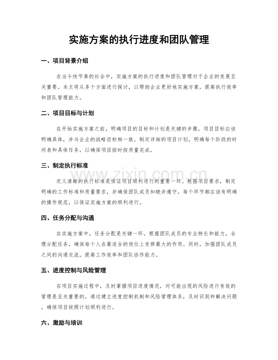 实施方案的执行进度和团队管理.docx_第1页