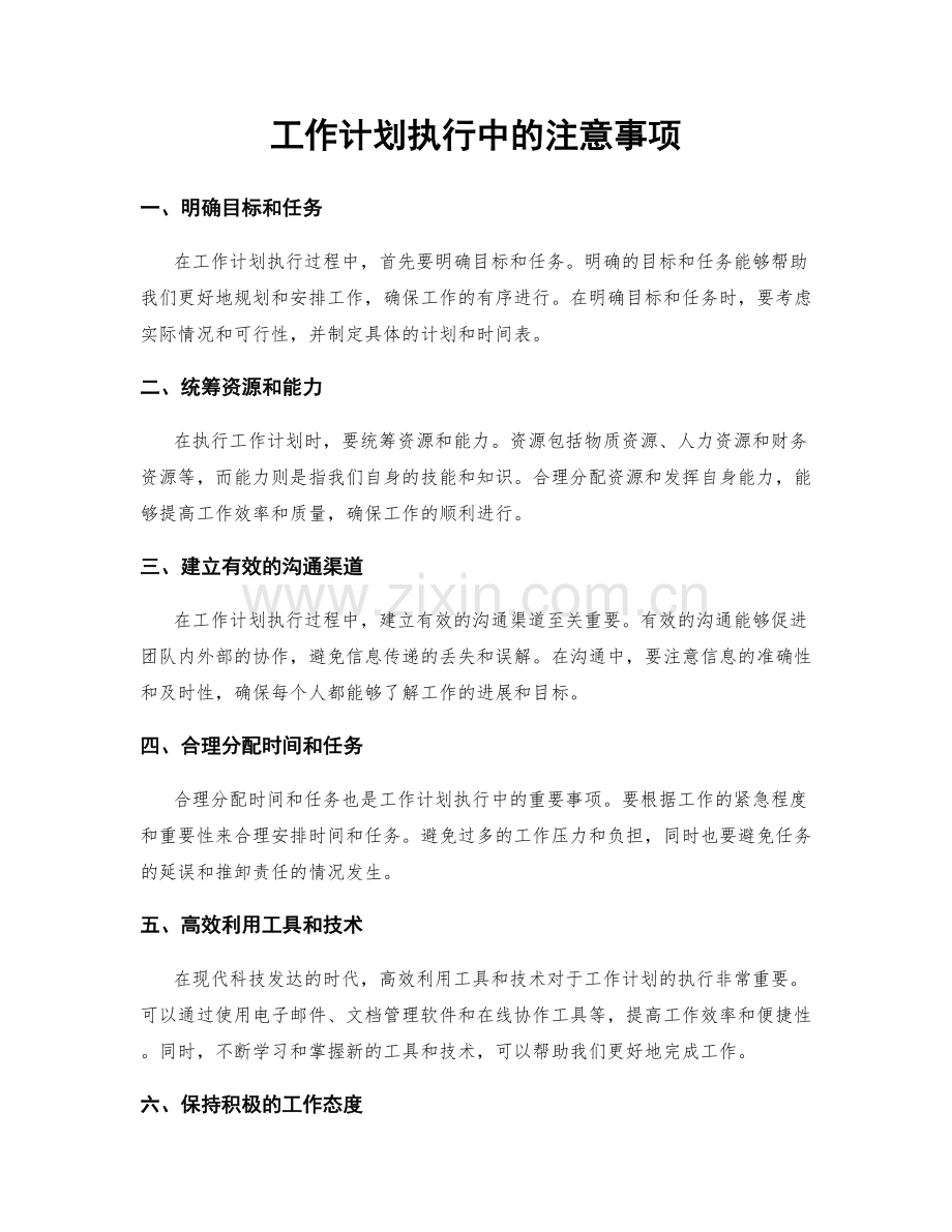 工作计划执行中的注意事项.docx_第1页