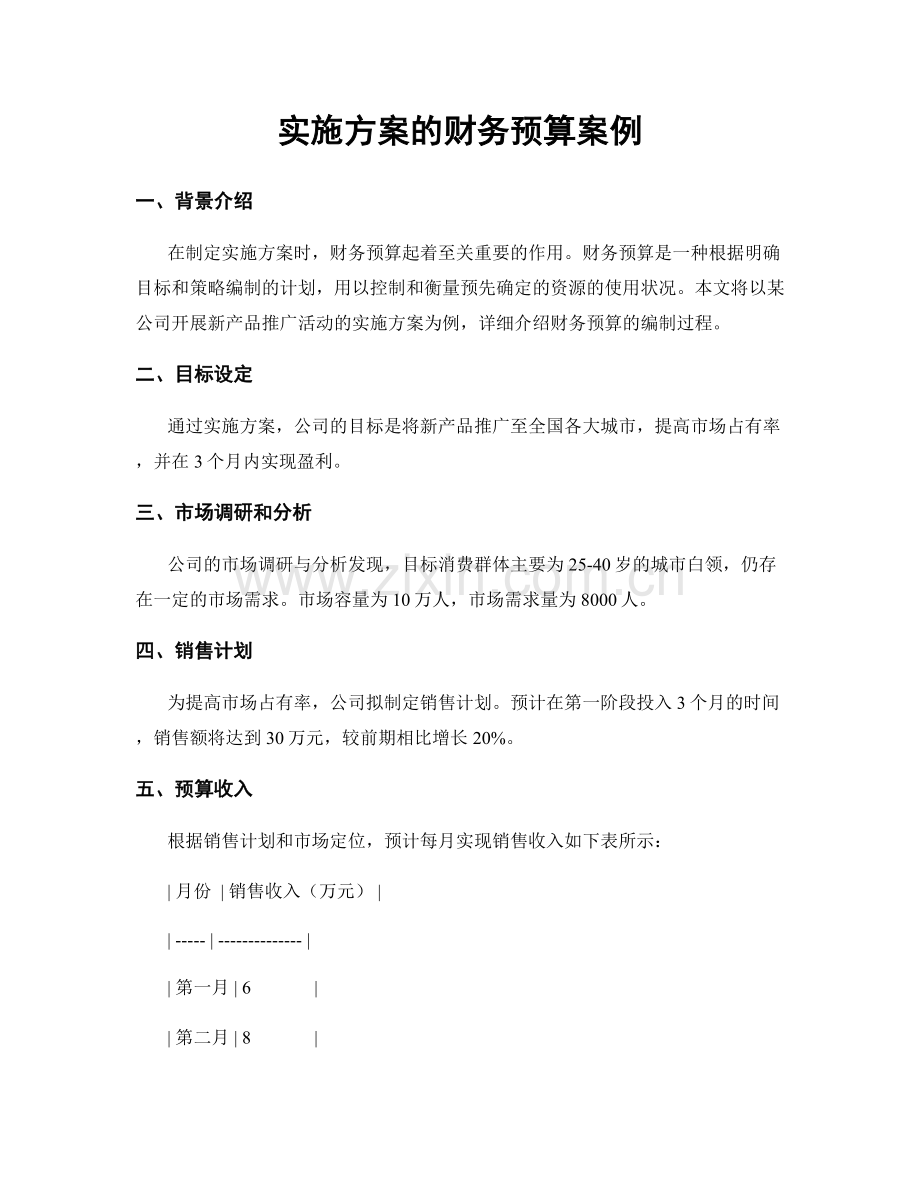 实施方案的财务预算案例.docx_第1页