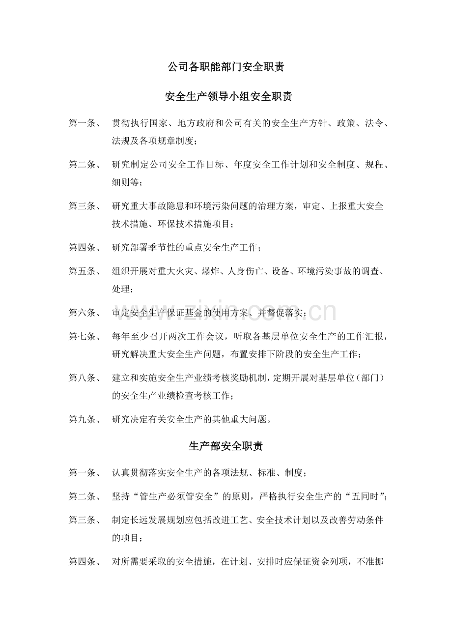 公司各职能部门安全职责.docx_第1页