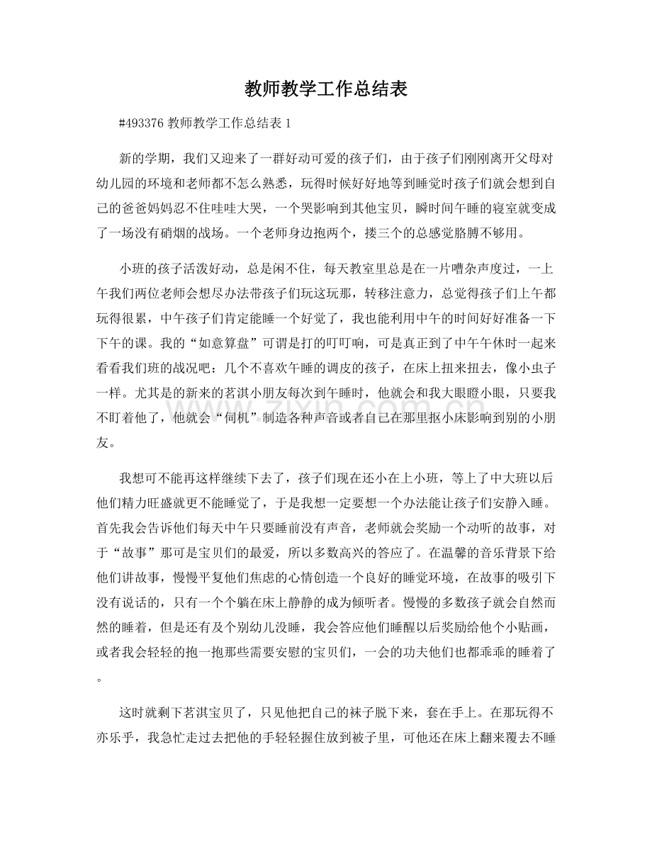 教师教学工作总结表.docx_第1页