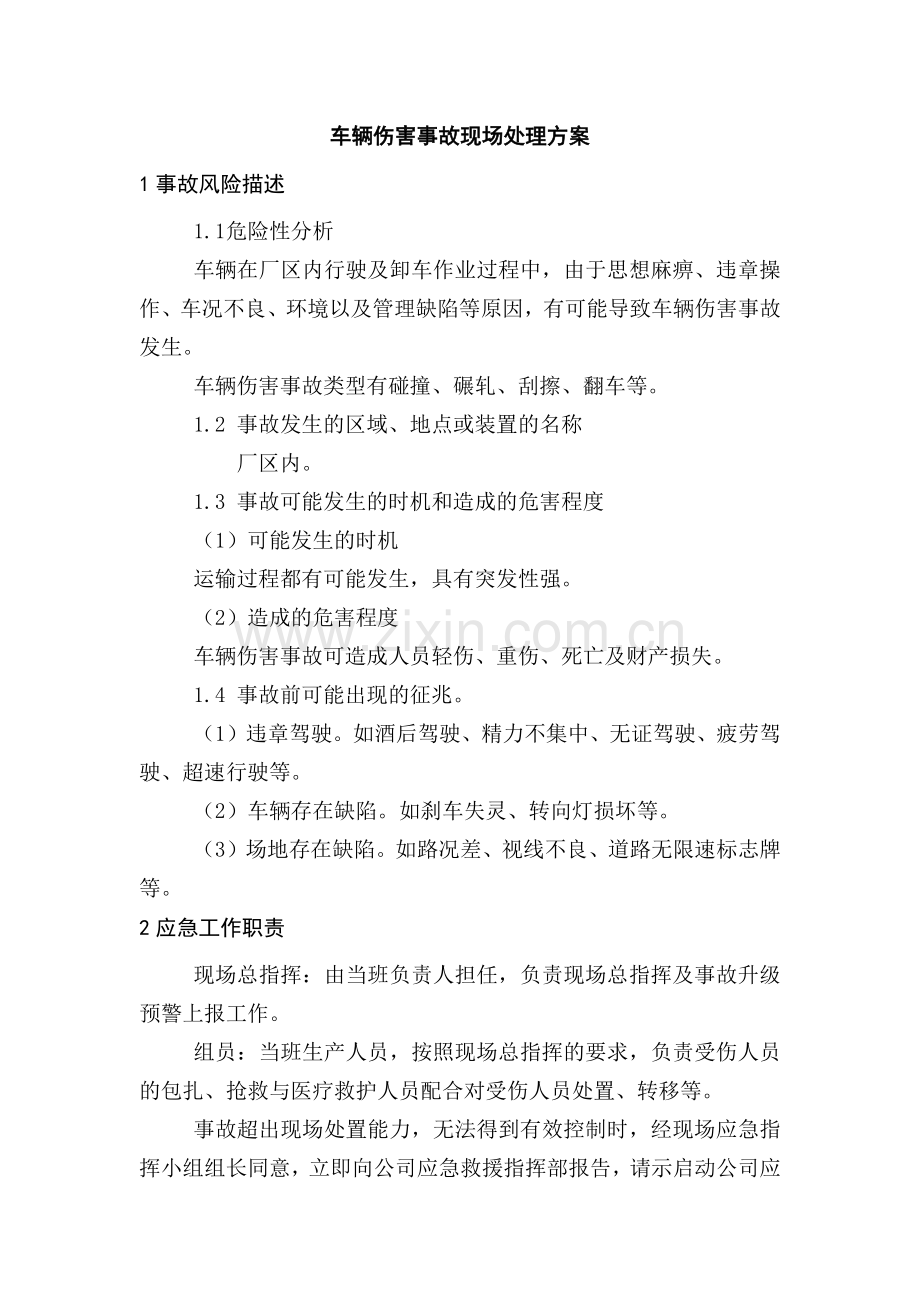 某公司车辆伤害事故现场处理方案.docx_第1页