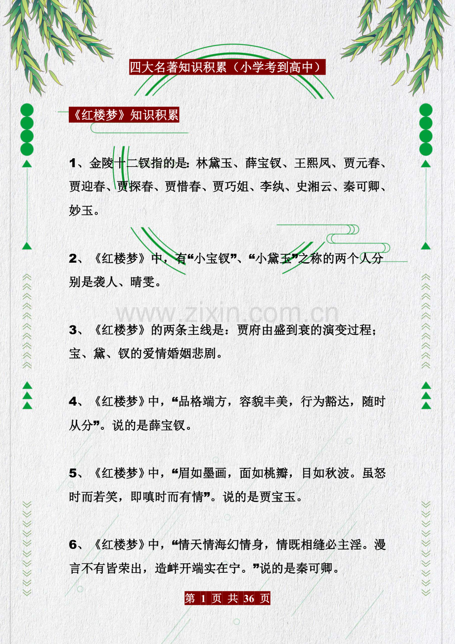 初中语文——四大名著知识积累.docx_第1页