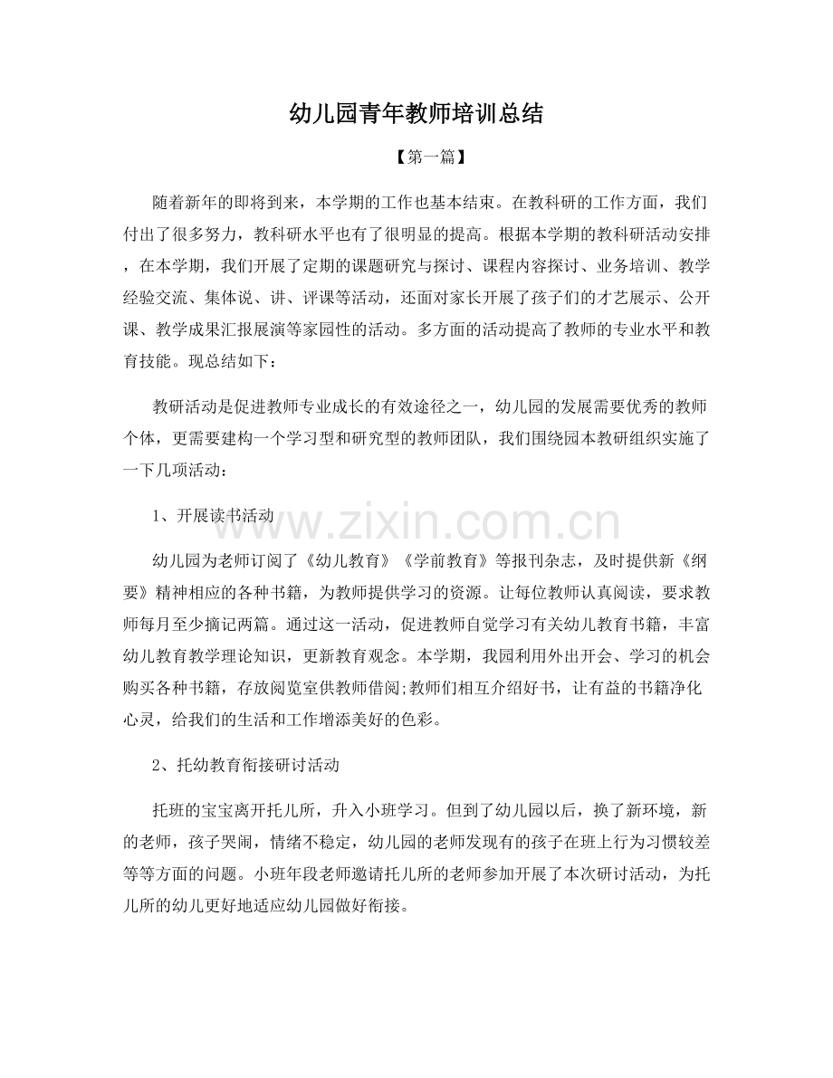 幼儿园青年教师培训总结.docx_第1页