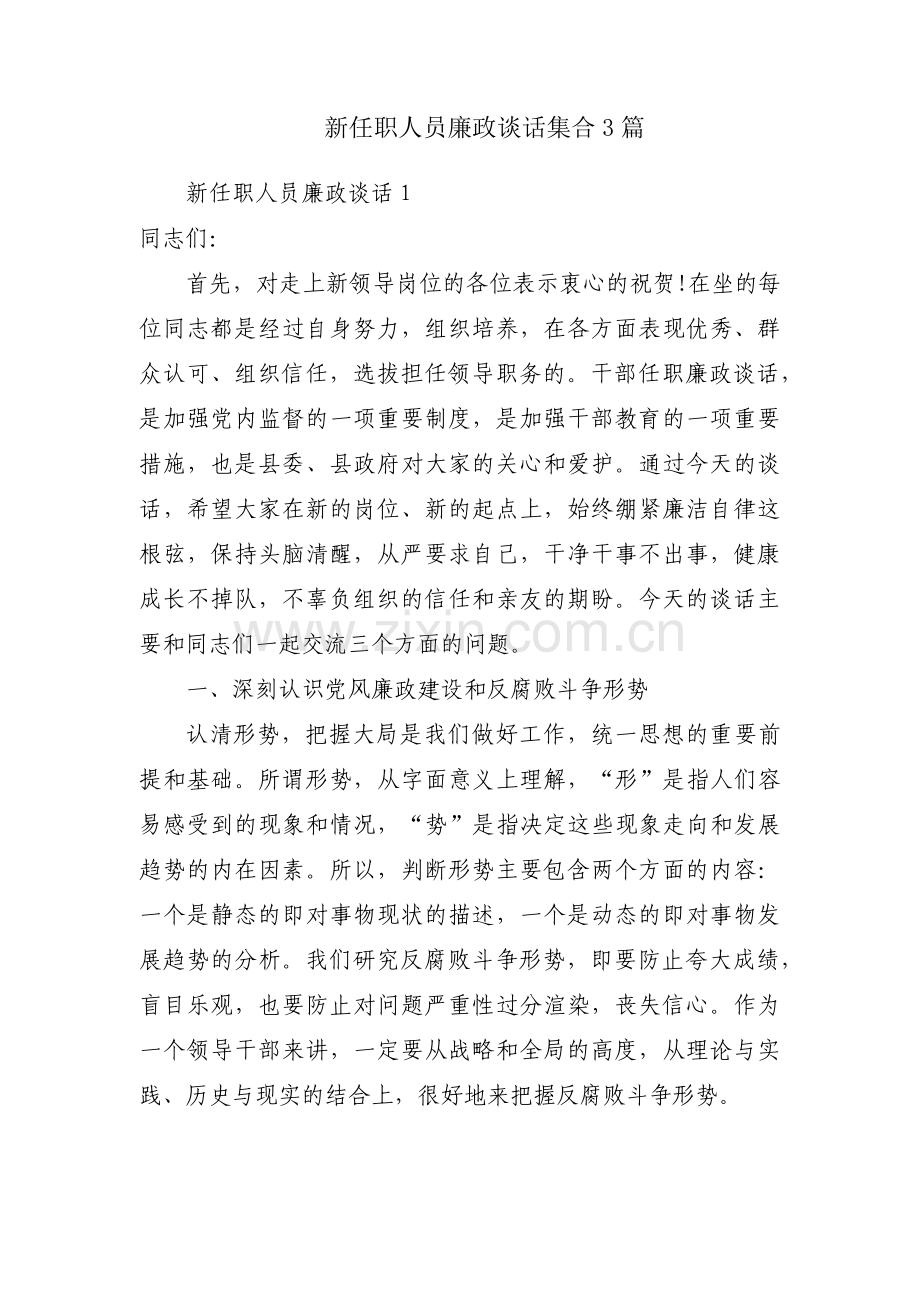 新任职人员廉政谈话集合3篇.pdf_第1页