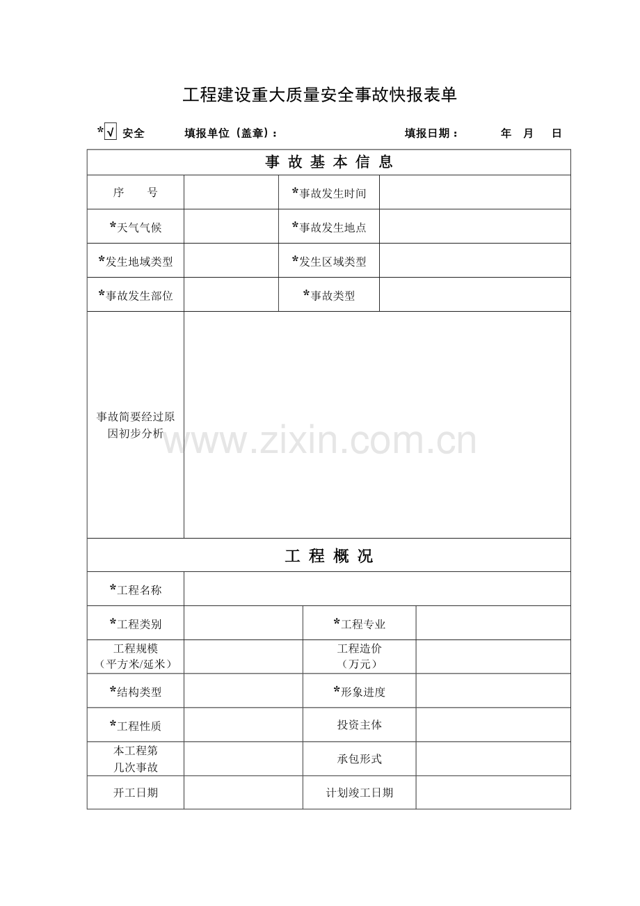 工程建设重大质量安全事故快报表单(空白).doc_第1页