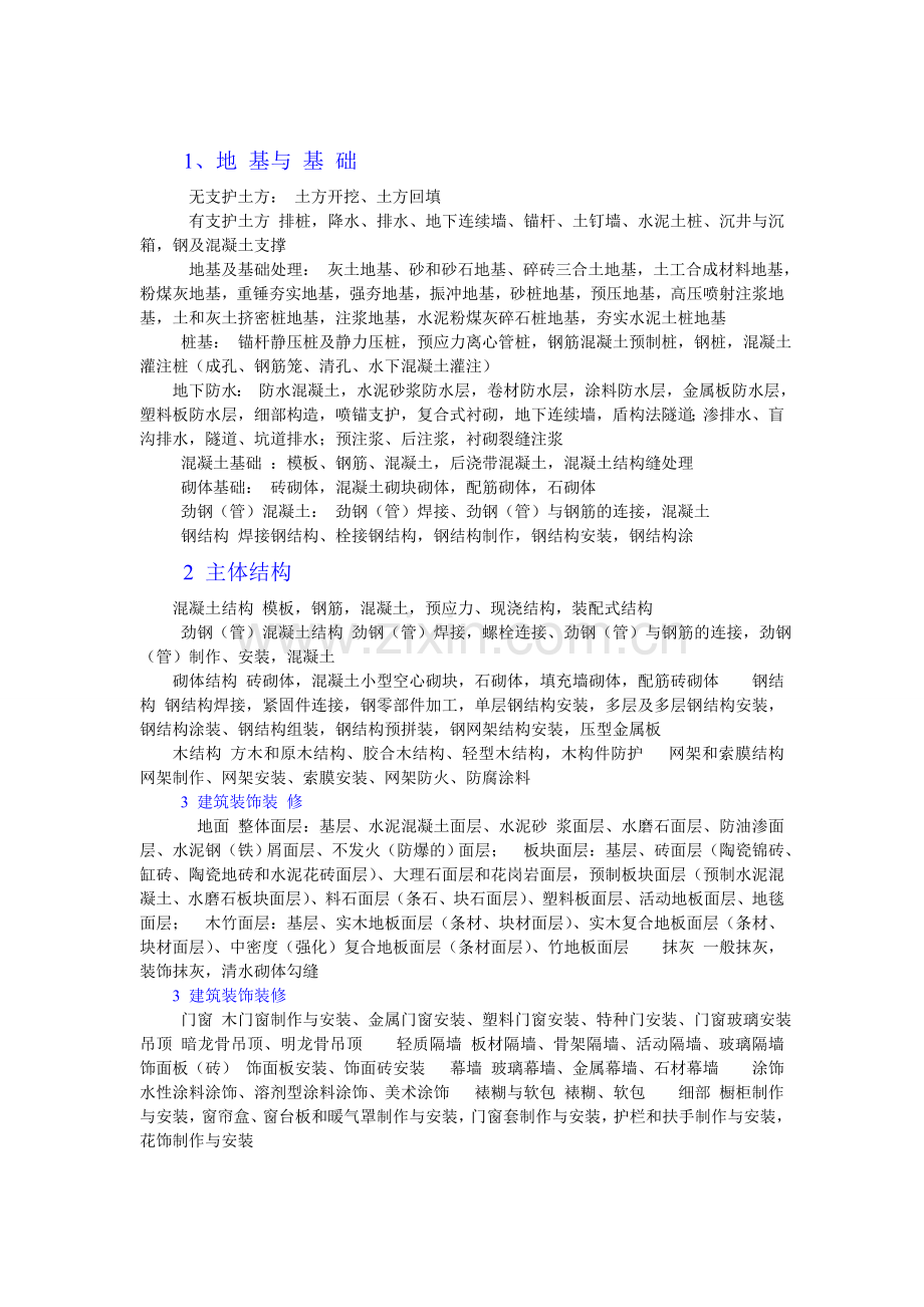 房屋建筑分部分项工程划分.doc_第1页