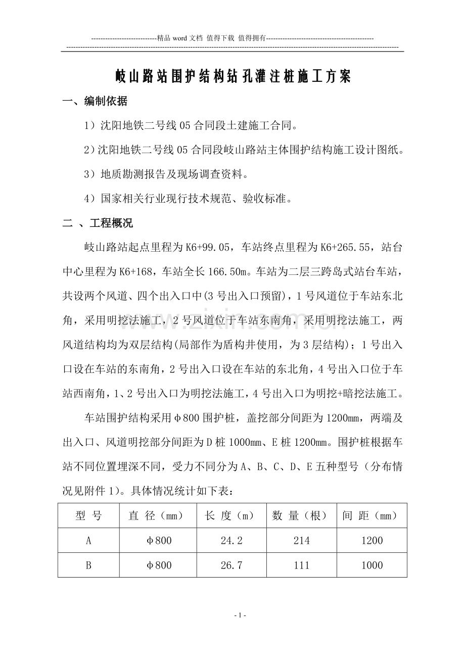 围护钻孔灌注桩施工方案-.doc_第1页