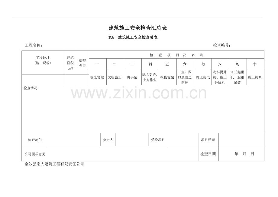 建筑施工安全检查汇总表(2).doc_第1页