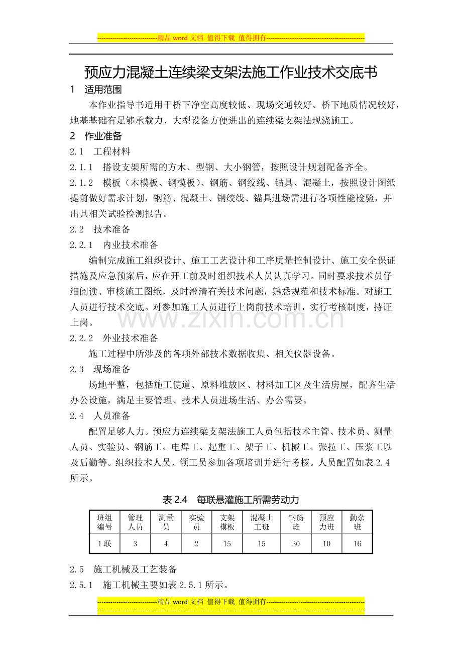 预应力混凝土连续梁支架法施工作业指导书.doc_第1页