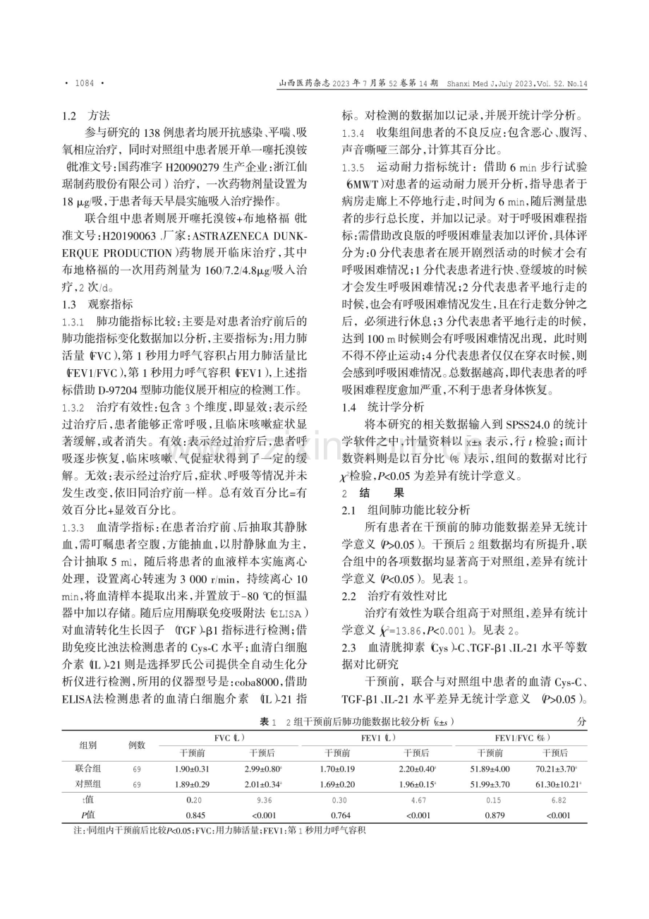 噻托溴铵联合布地格福吸入对慢性阻塞性肺疾病急性加重期患者肺功能及血清特异因子的影响.pdf_第2页