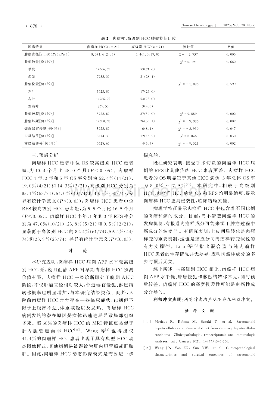 肉瘤样肝细胞癌血清生化指标、病理特征及手术疗效评估.pdf_第3页