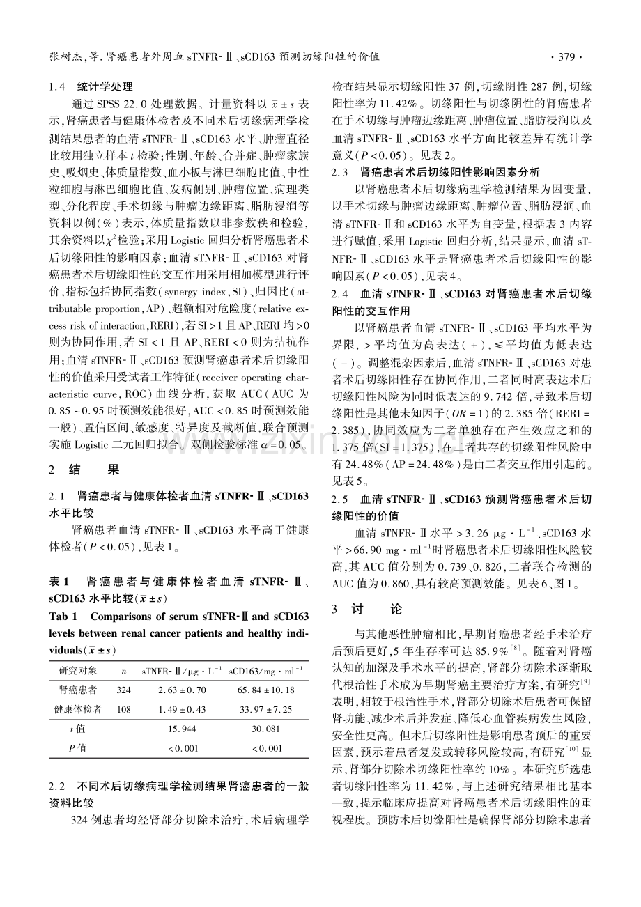 肾癌患者外周血sTNFR-Ⅱ、sCD163预测切缘阳性的价值.pdf_第3页