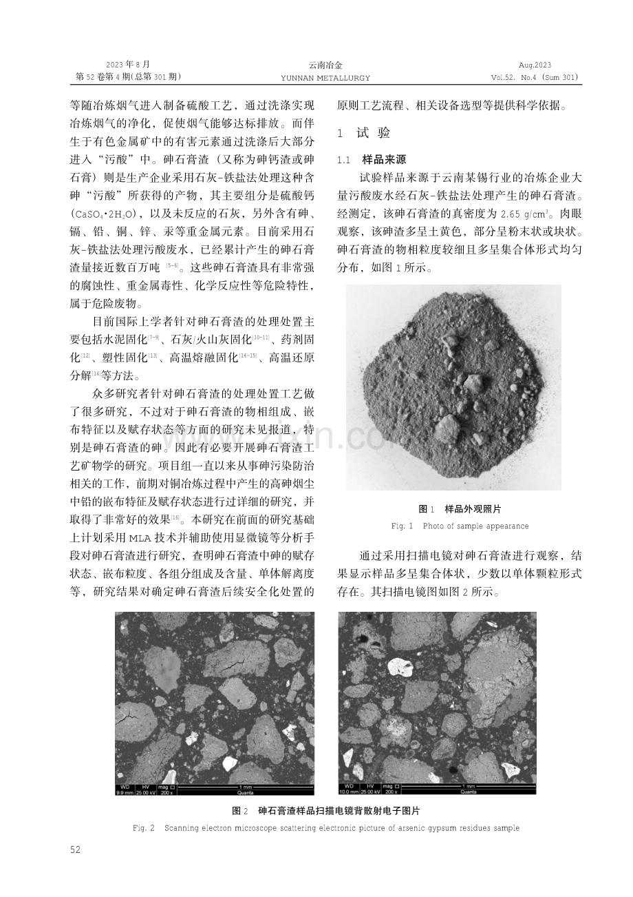 砷石膏渣中砷的嵌布特征及赋存状态研究.pdf_第2页