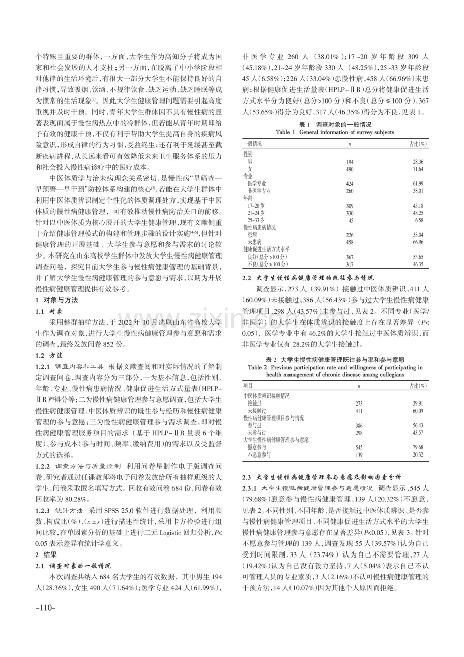 山东省大学生慢性病健康管理参与意愿与需求调查.pdf_第2页