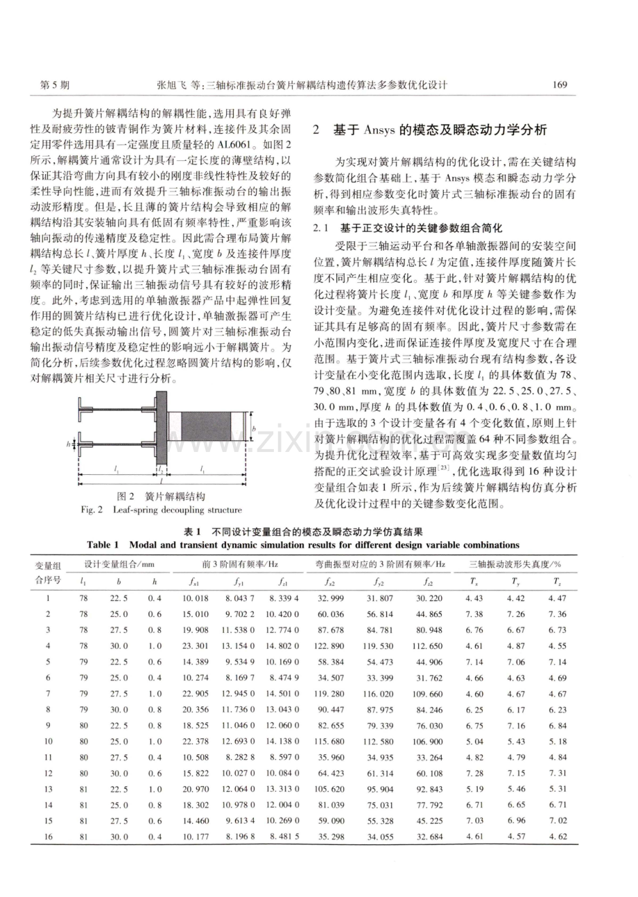 三轴标准振动台簧片解耦结构遗传算法多参数优化设计.pdf_第3页