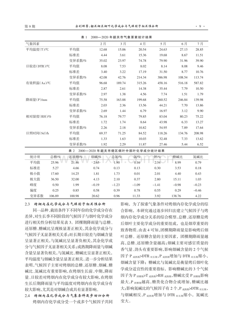 韶关烟区烟叶化学成分与气候因子相关性分析.pdf_第3页