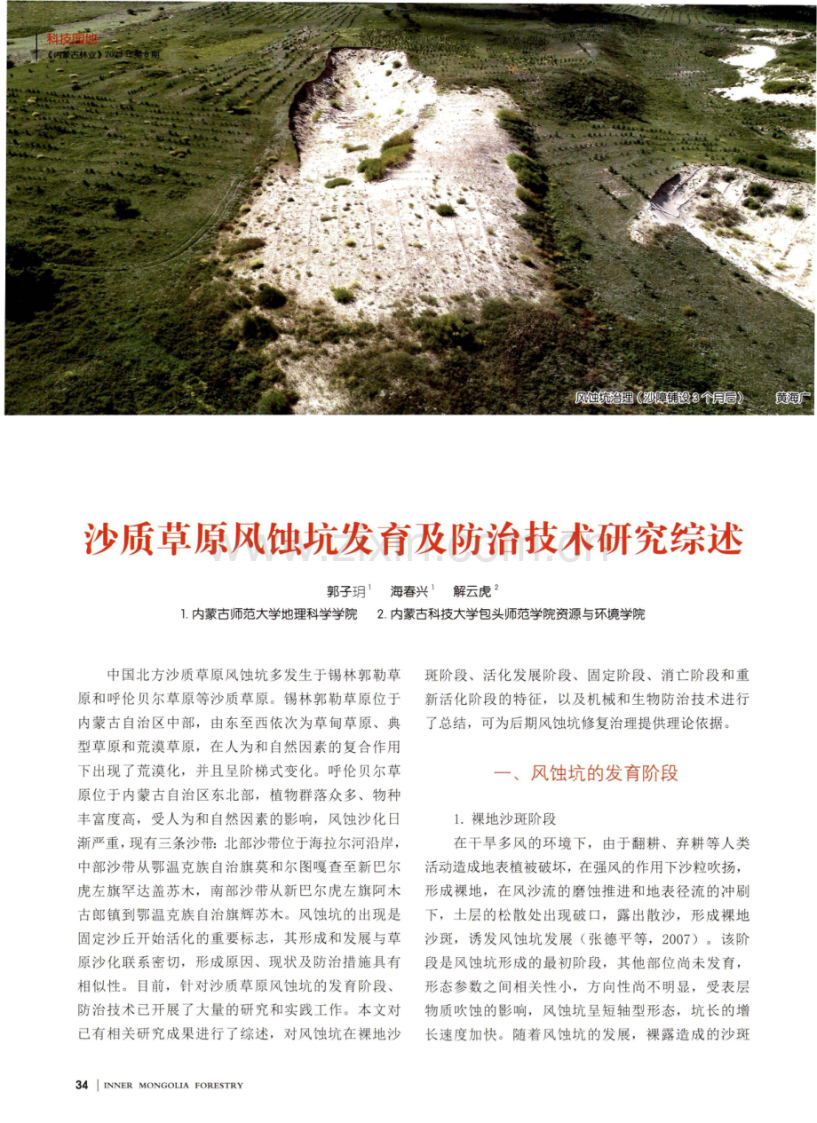 沙质草原风蚀坑发育及防治技术研究综述.pdf_第1页