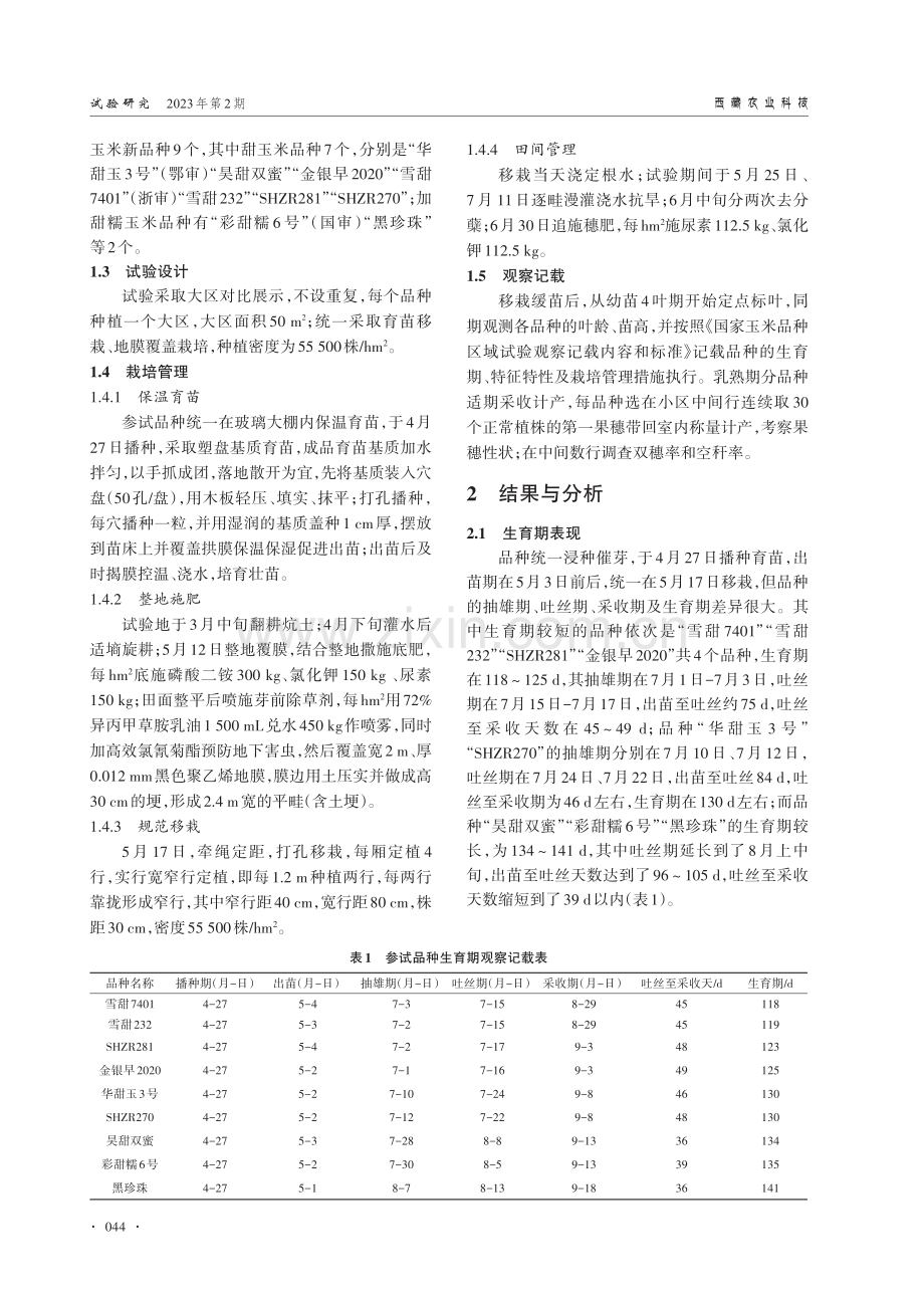 山南市鲜食甜、糯玉米新品种引种试验.pdf_第2页