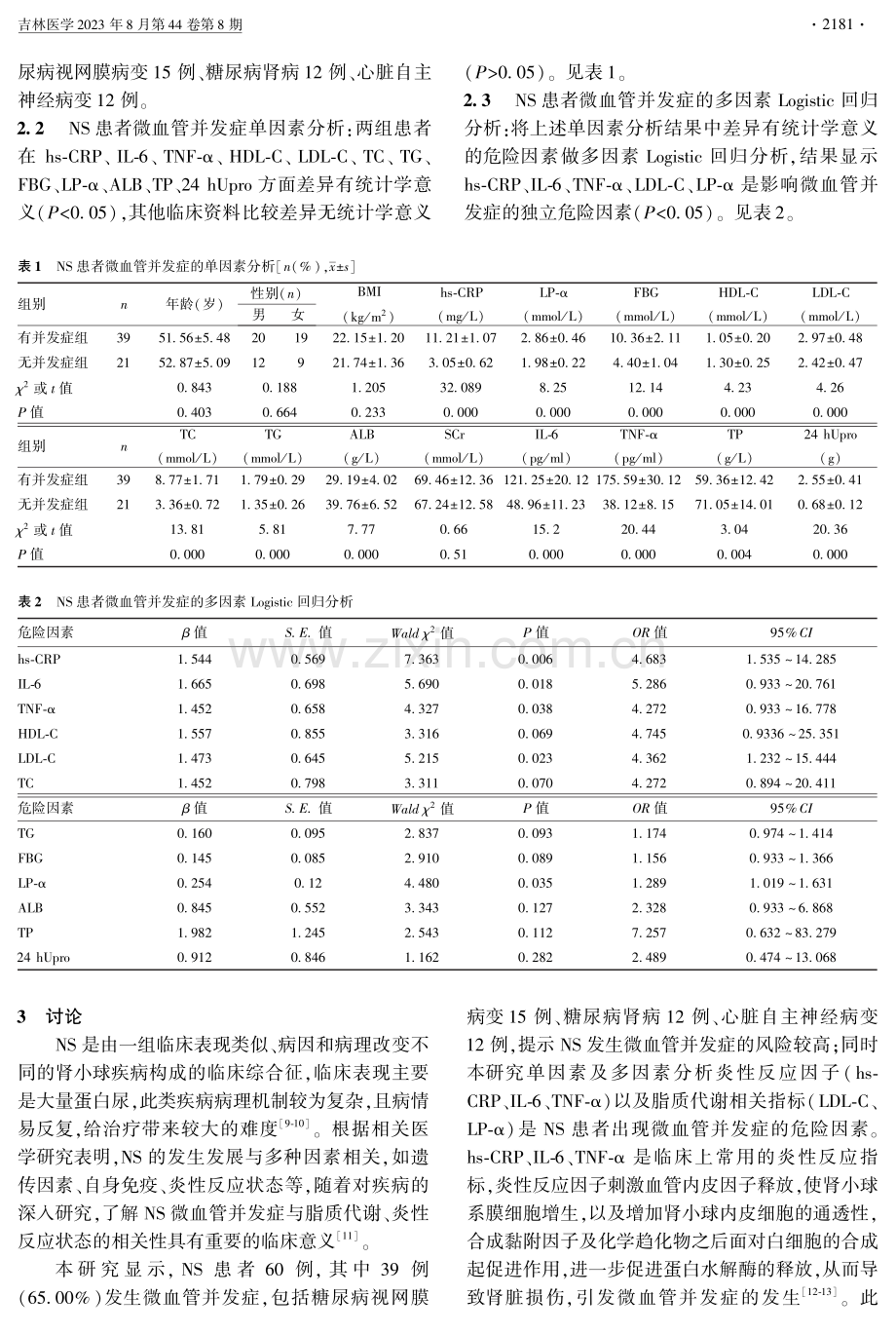 肾病综合征患者微血管并发症与脂质代谢、炎性反应状态的相关性.pdf_第2页