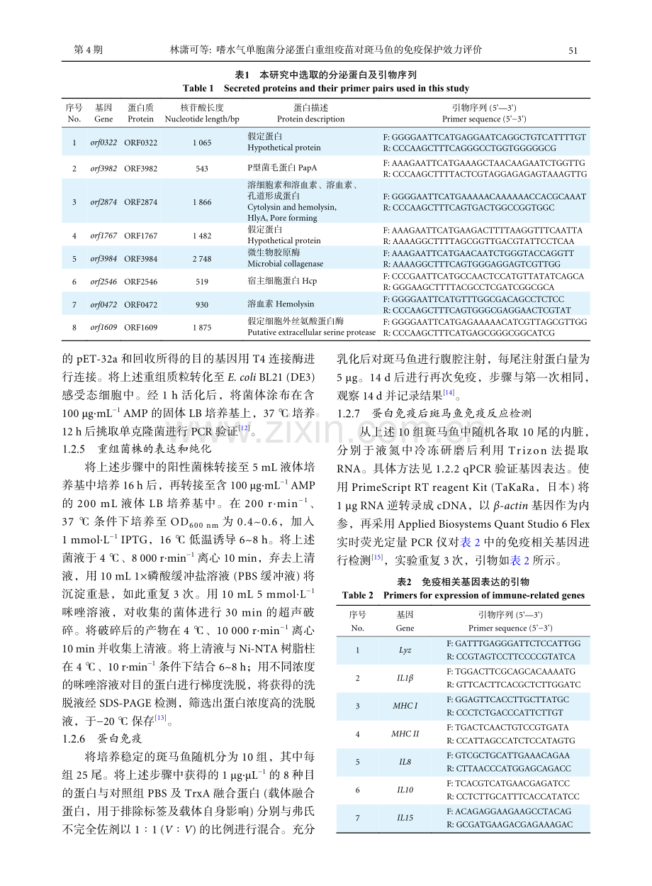 嗜水气单胞菌分泌蛋白重组疫苗对斑马鱼的免疫保护效力评价.pdf_第3页