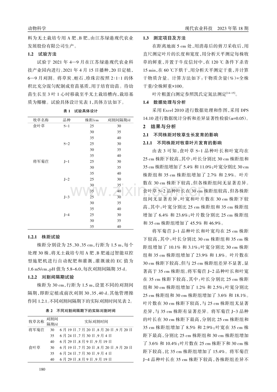 食叶草和将军菊苣适宜株距及刈割间隔期筛选研究.pdf_第2页