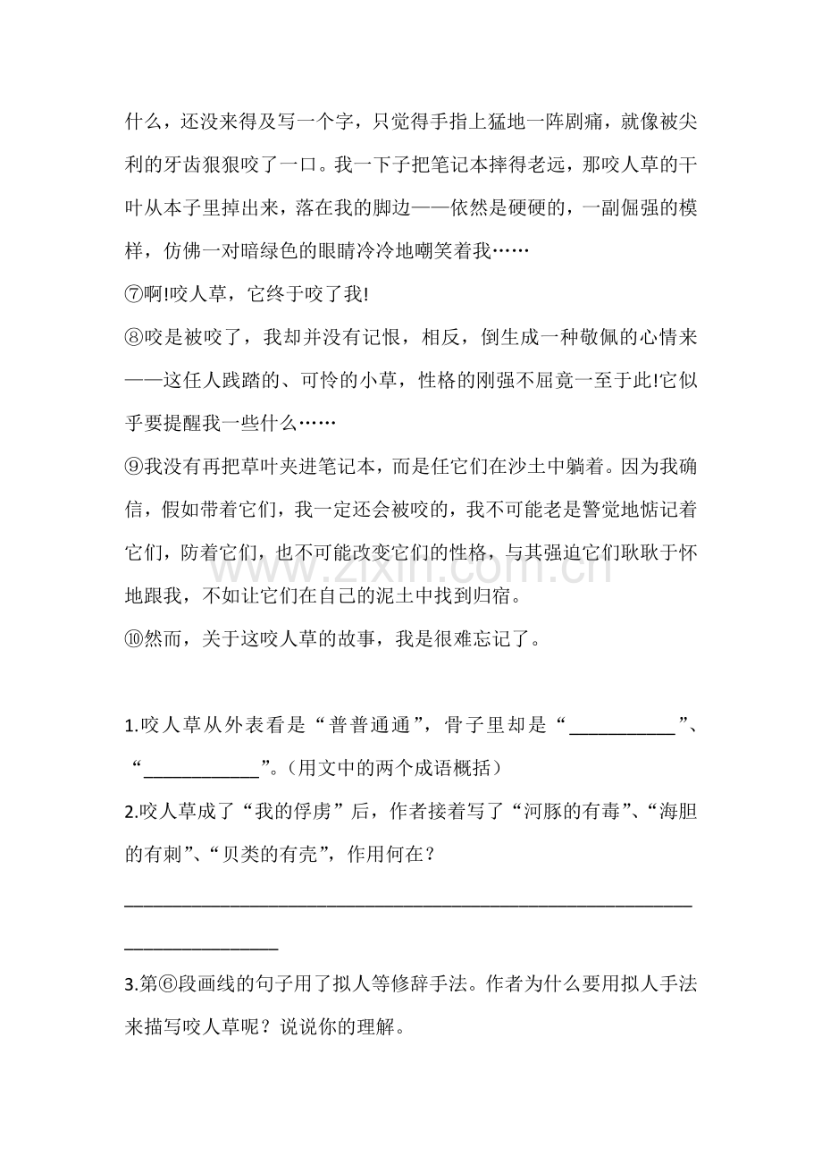 初中语文阅读理解专项练习（含答案）.docx_第2页