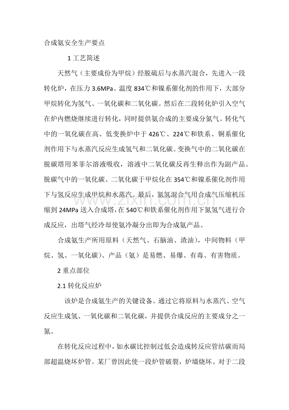 技能培训资料：合成氨安全生产要点.docx_第1页