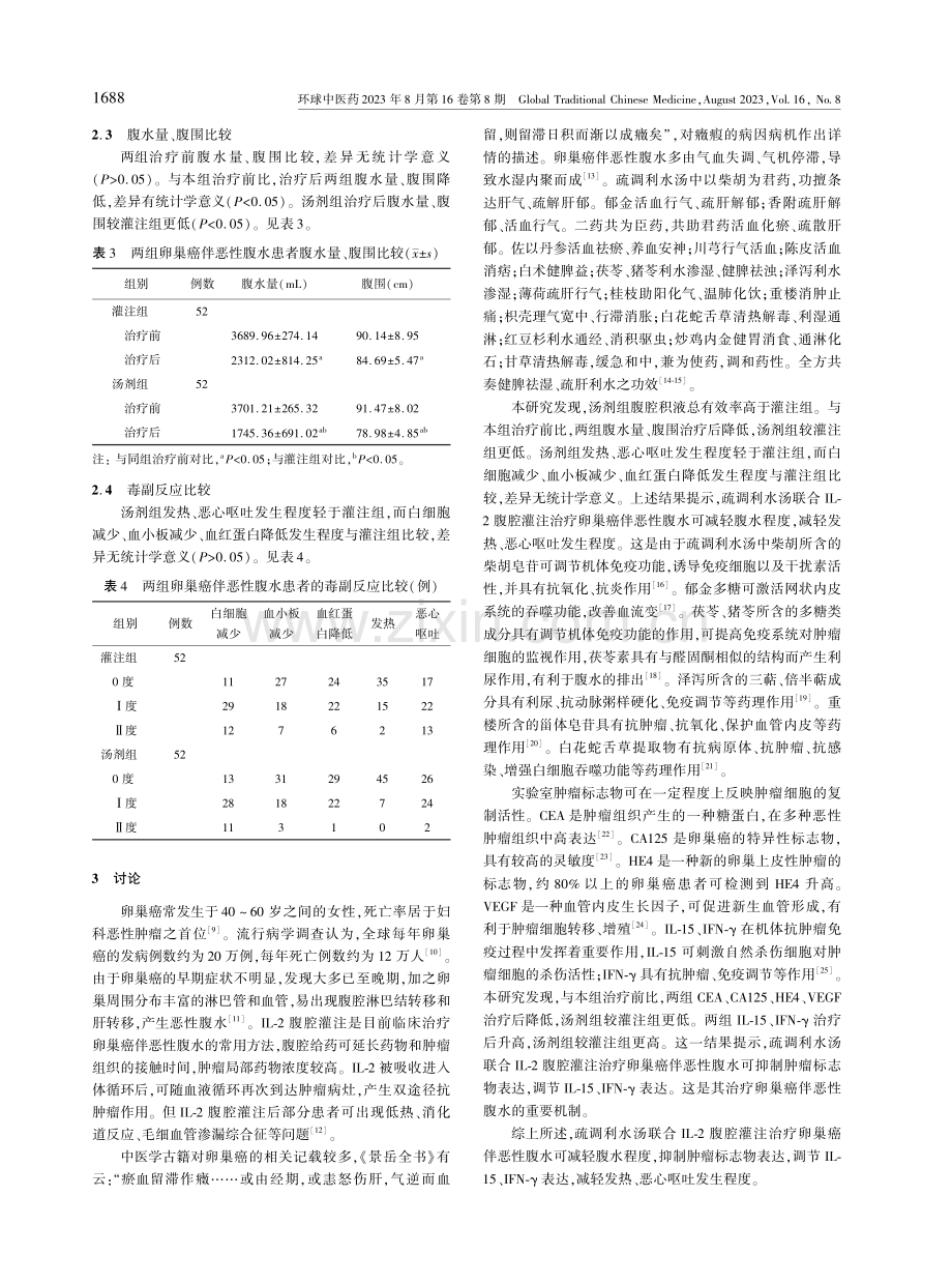 疏调利水汤联合白细胞介素-2腹腔灌注治疗卵巢癌伴恶性腹水52例.pdf_第3页