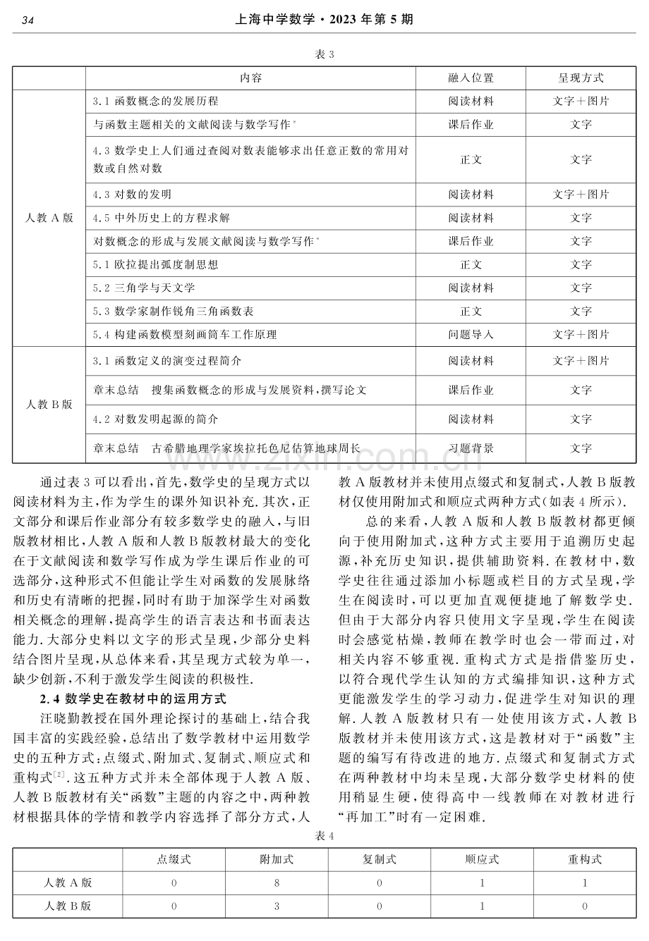 数学史融入高中数学教材“函数”主题的现状分析及展望——以人教A版、人教B版为例.pdf_第3页