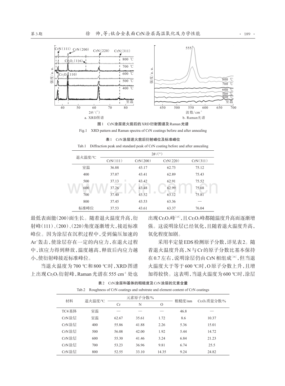 钛合金表面CrN涂层高温氧化及力学性能.pdf_第3页