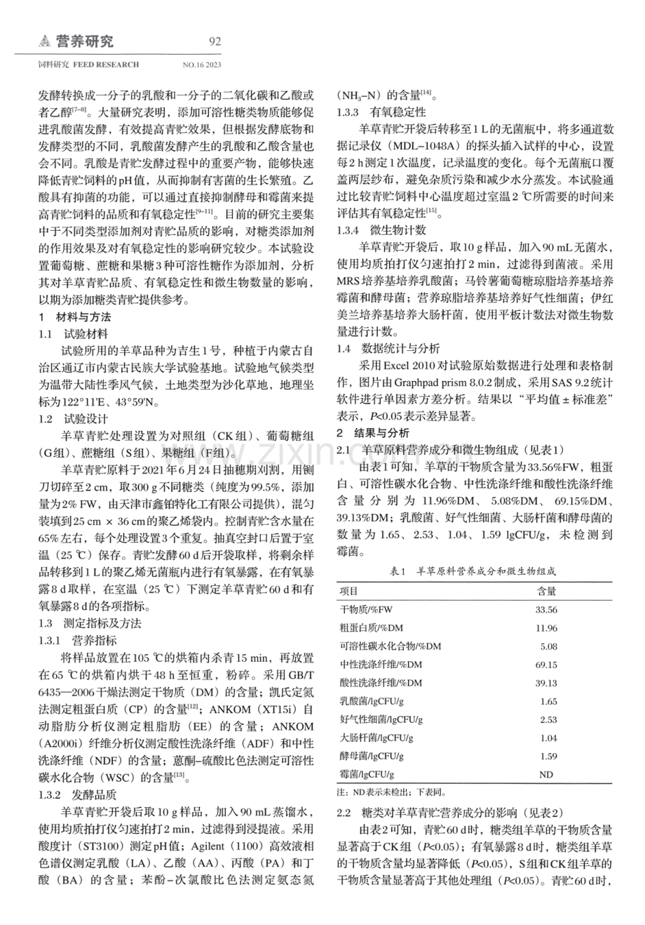 糖类对羊草青贮品质和有氧稳定性的影响.pdf_第2页